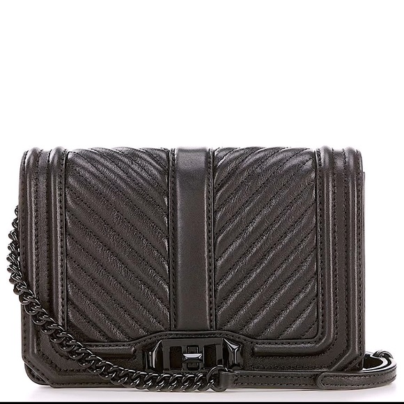 Rebecca Minkoff Handbags - REBECCA MINKOFF Chevron Quilted Small Turn Lock Black Love Crossbody Bag